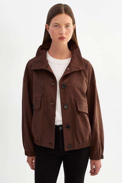 FIDELINA | Faux Suede Bomber Jacket