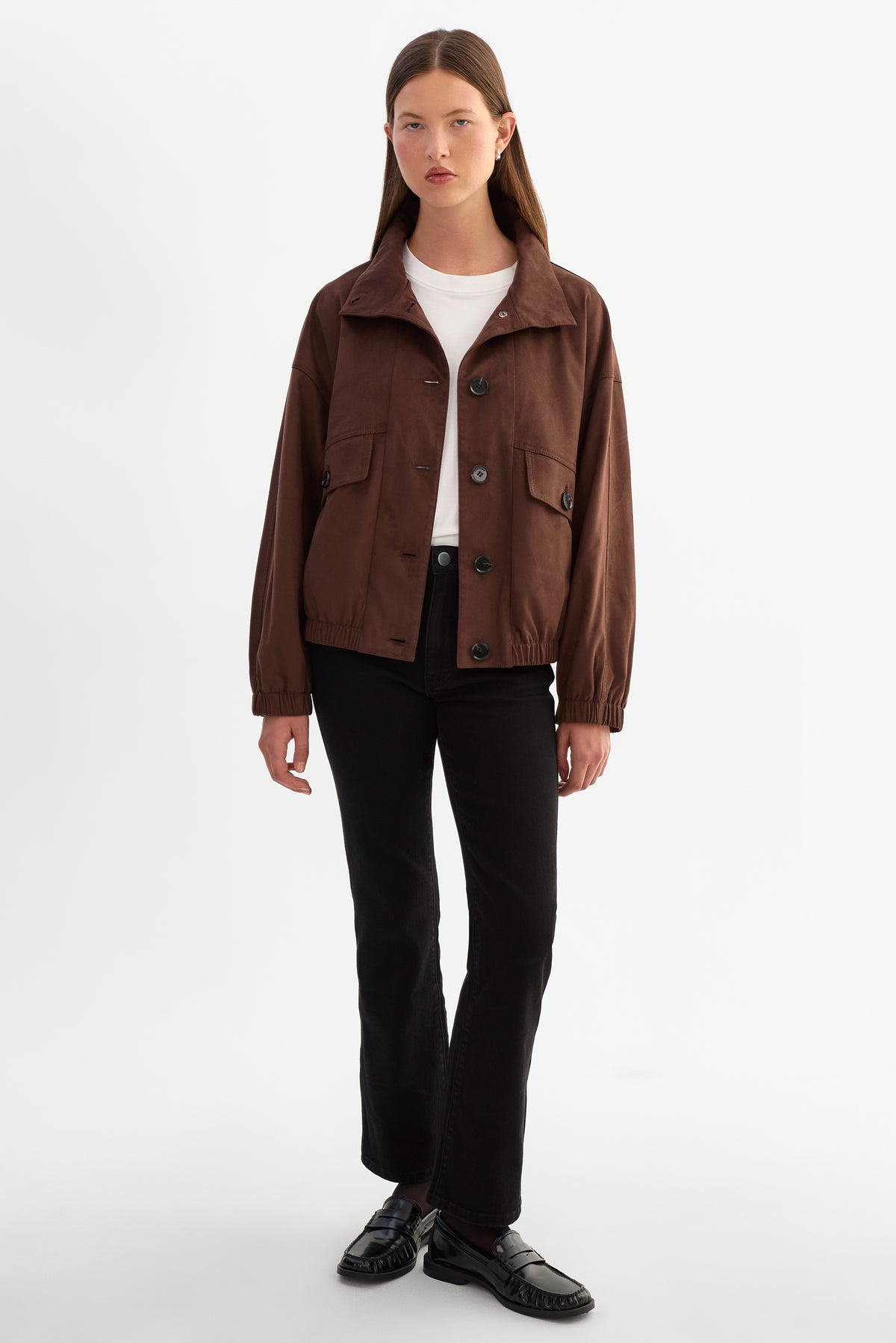 FIDELINA | Faux Suede Bomber Jacket