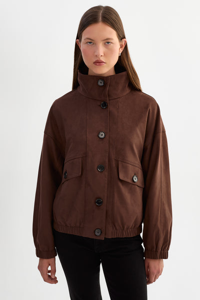 FIDELINA | Faux Suede Bomber Jacket