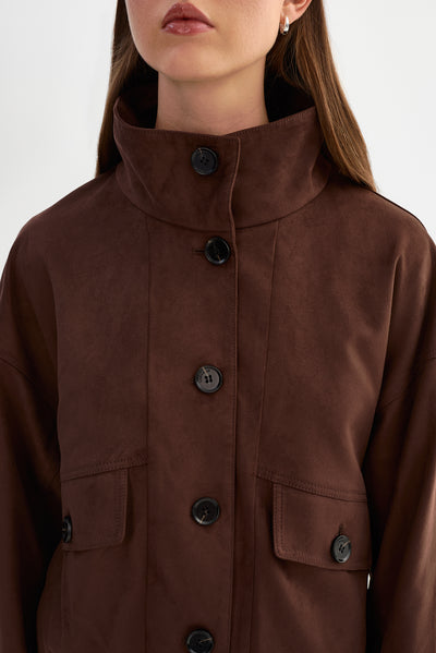 FIDELINA | Faux Suede Bomber Jacket
