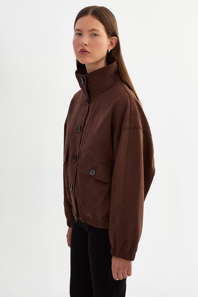 FIDELINA | Faux Suede Bomber Jacket