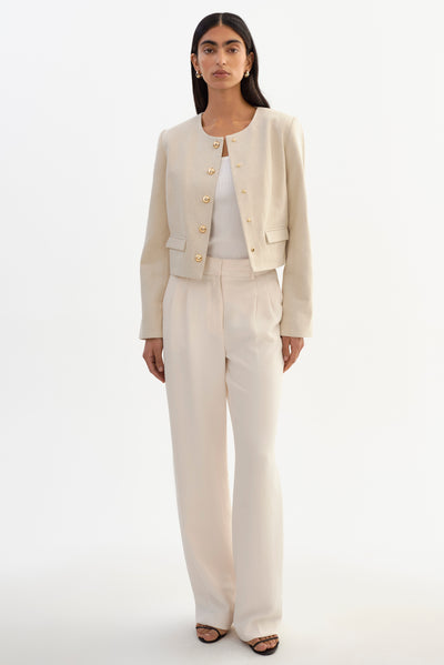FRANCINA | Collarless Linen Blend Twill Jacket