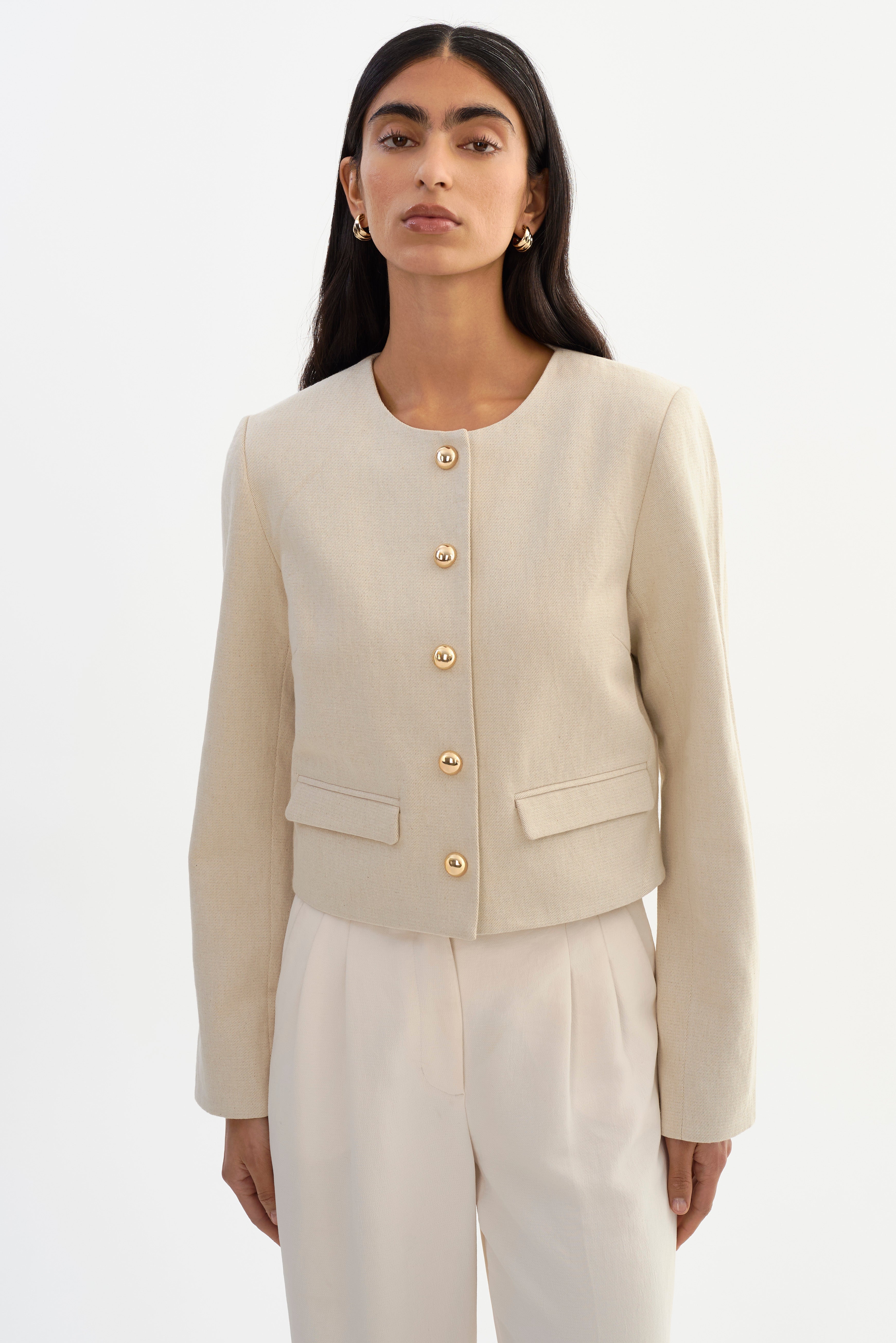 FRANCINA | Veste sans col en sergé de lin