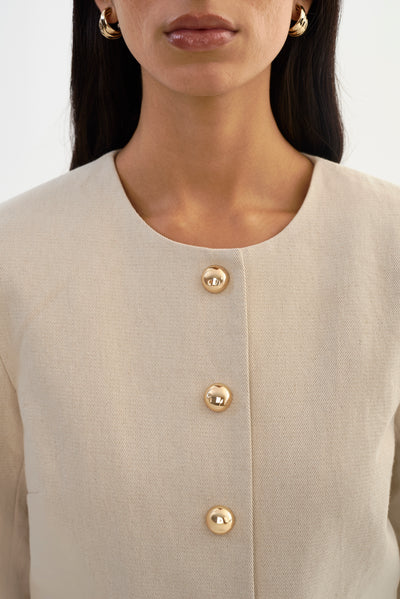FRANCINA | Collarless Linen Blend Twill Jacket
