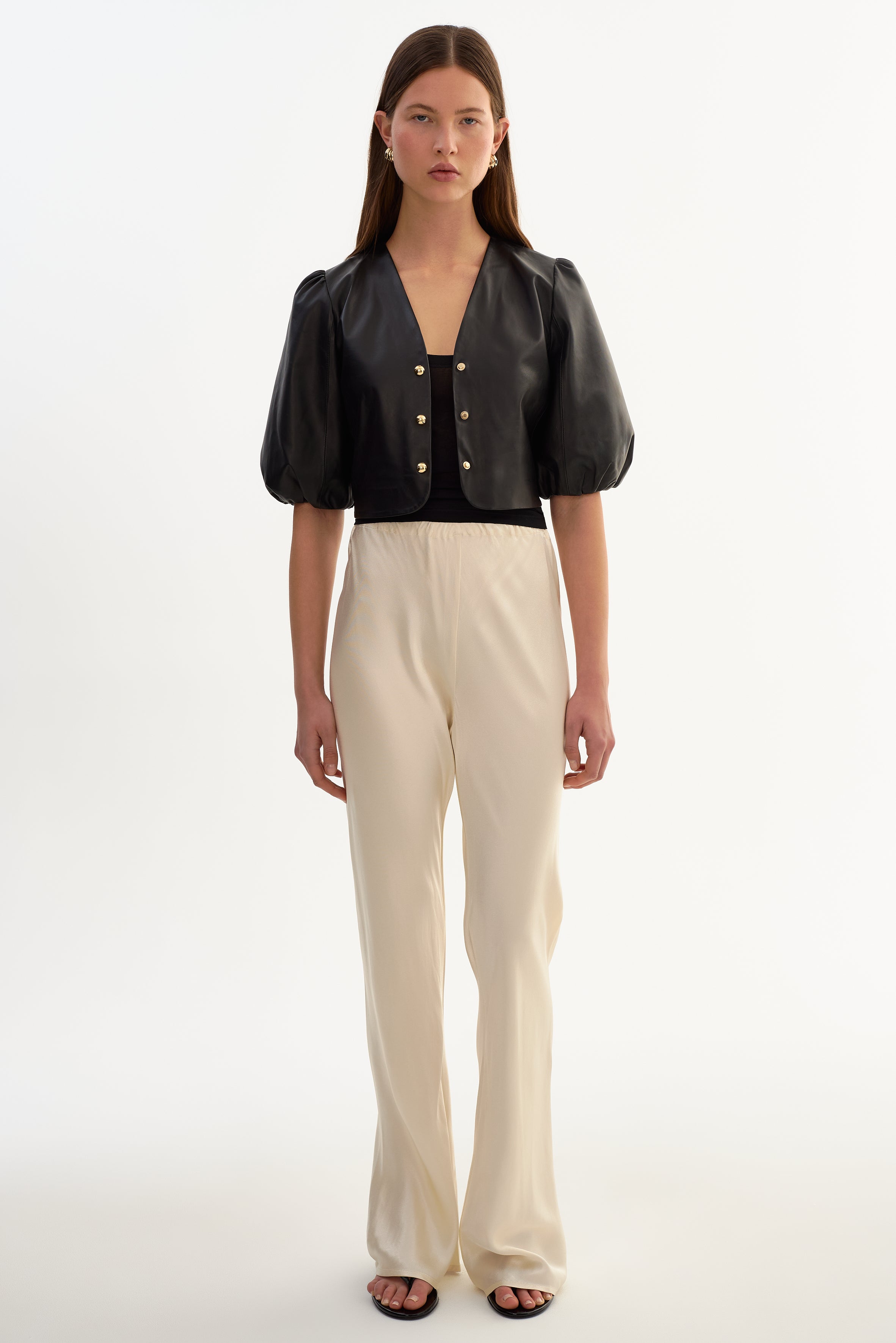 FRANKA | Blouse en cuir à manches ballon