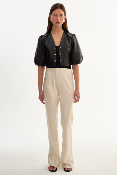 FRANKA | Balloon Sleeve Leather Blouse