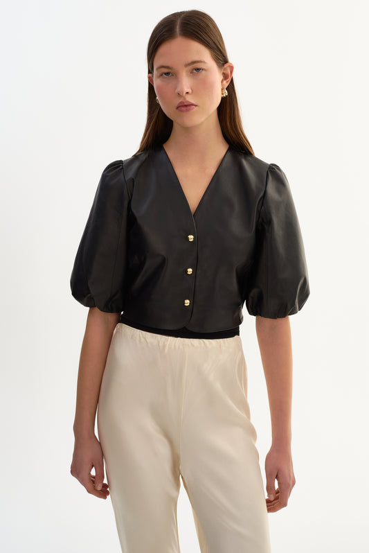 FRANKA | Balloon Sleeve Leather Blouse