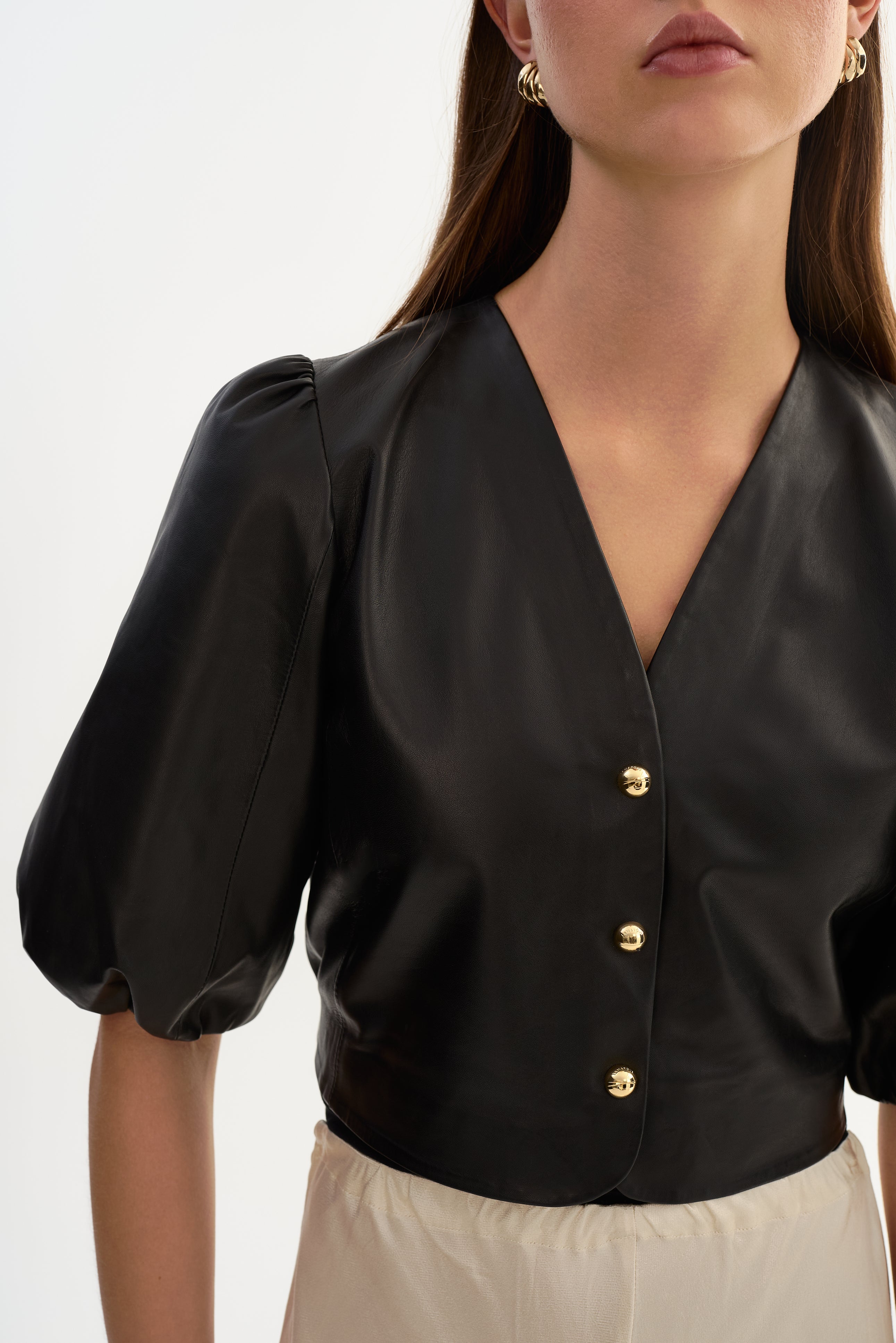 FRANKA | Blouse en cuir à manches ballon