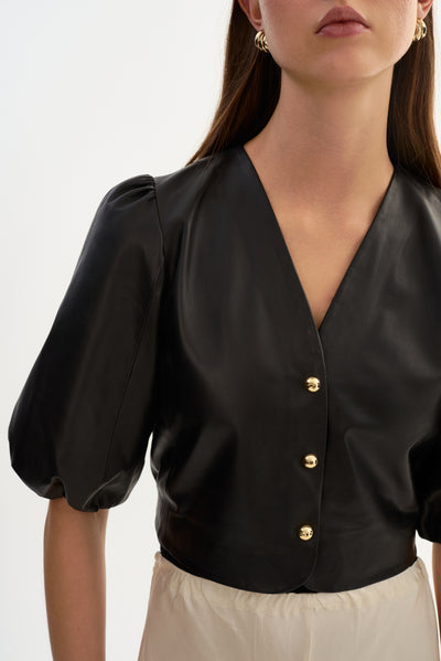 FRANKA | Balloon Sleeve Leather Blouse