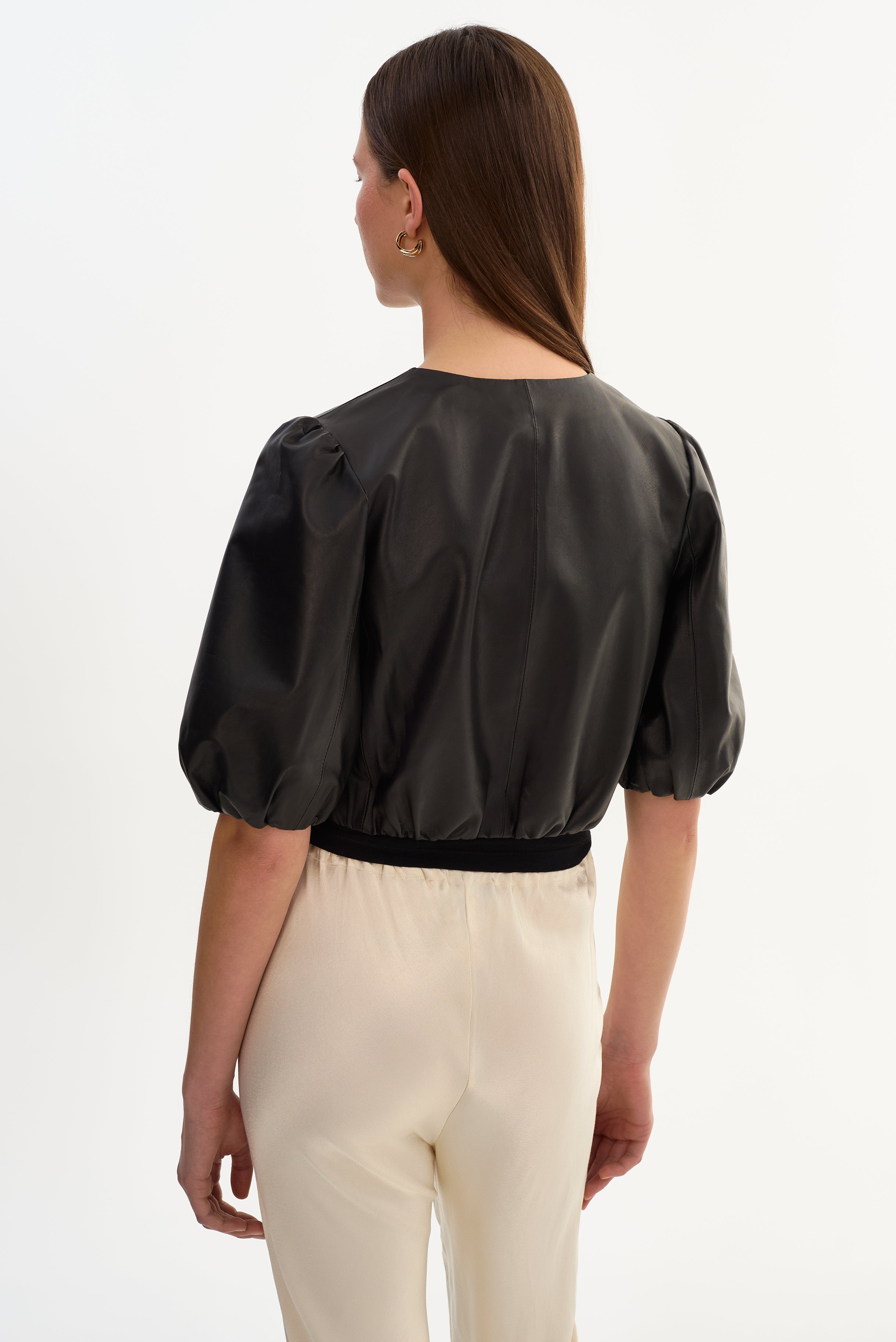 FRANKA | Blouse en cuir à manches ballon