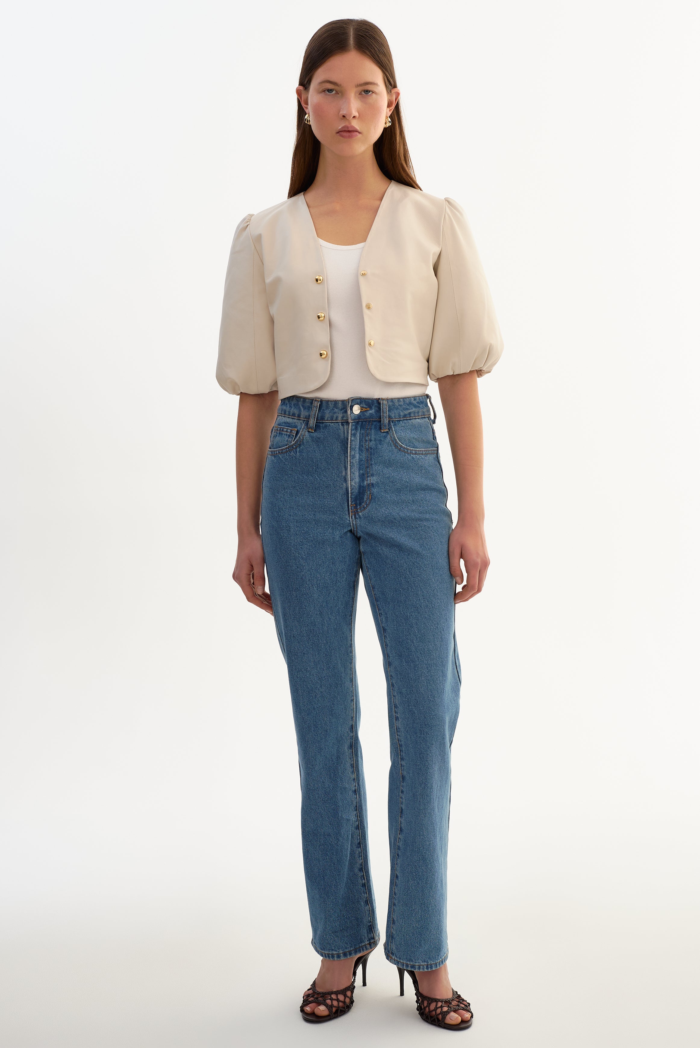 FRANKA | Blouse en cuir à manches ballon