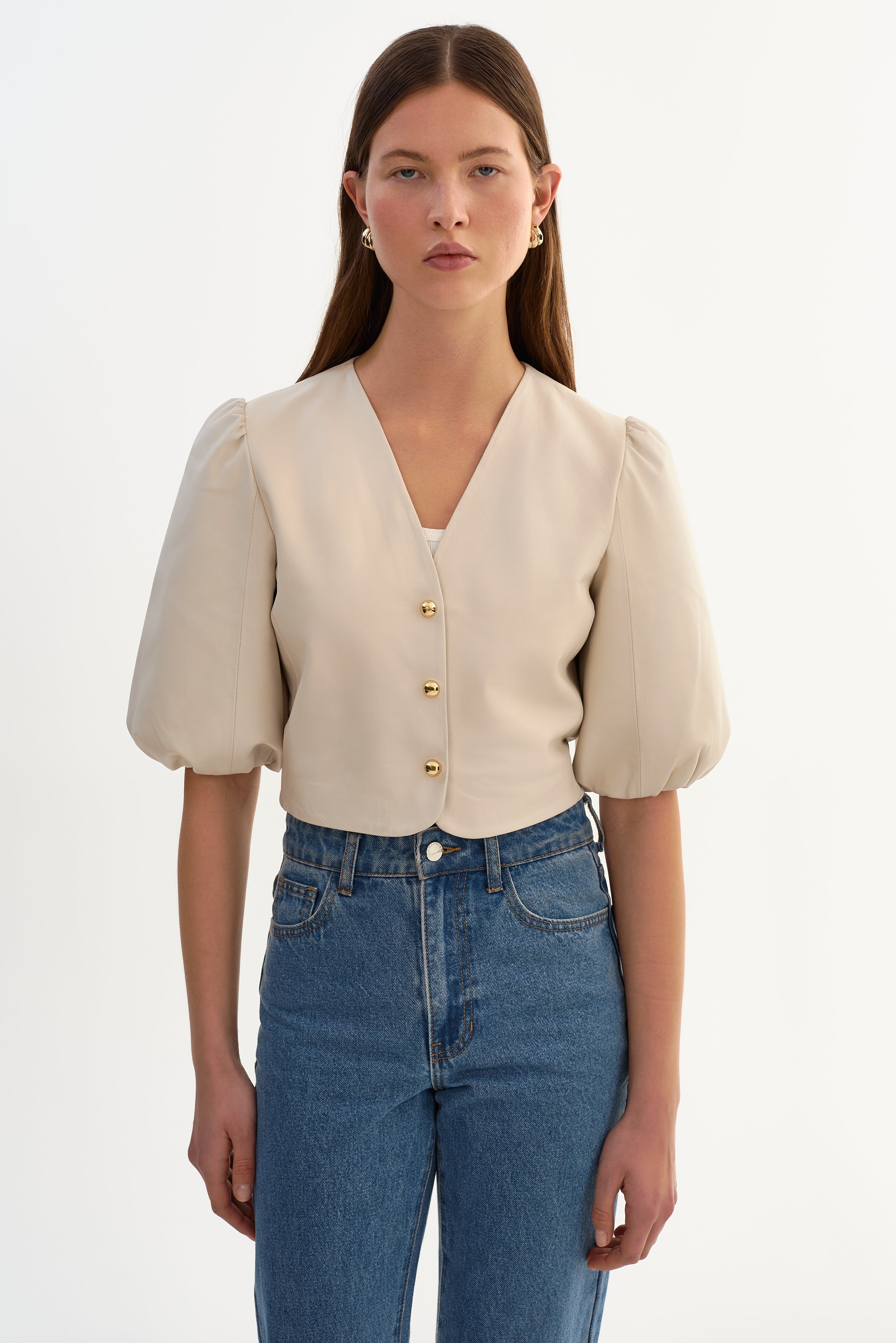 FRANKA | Blouse en cuir à manches ballon
