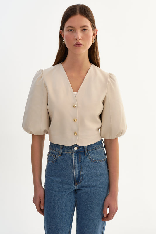 FRANKA | Balloon Sleeve Leather Blouse