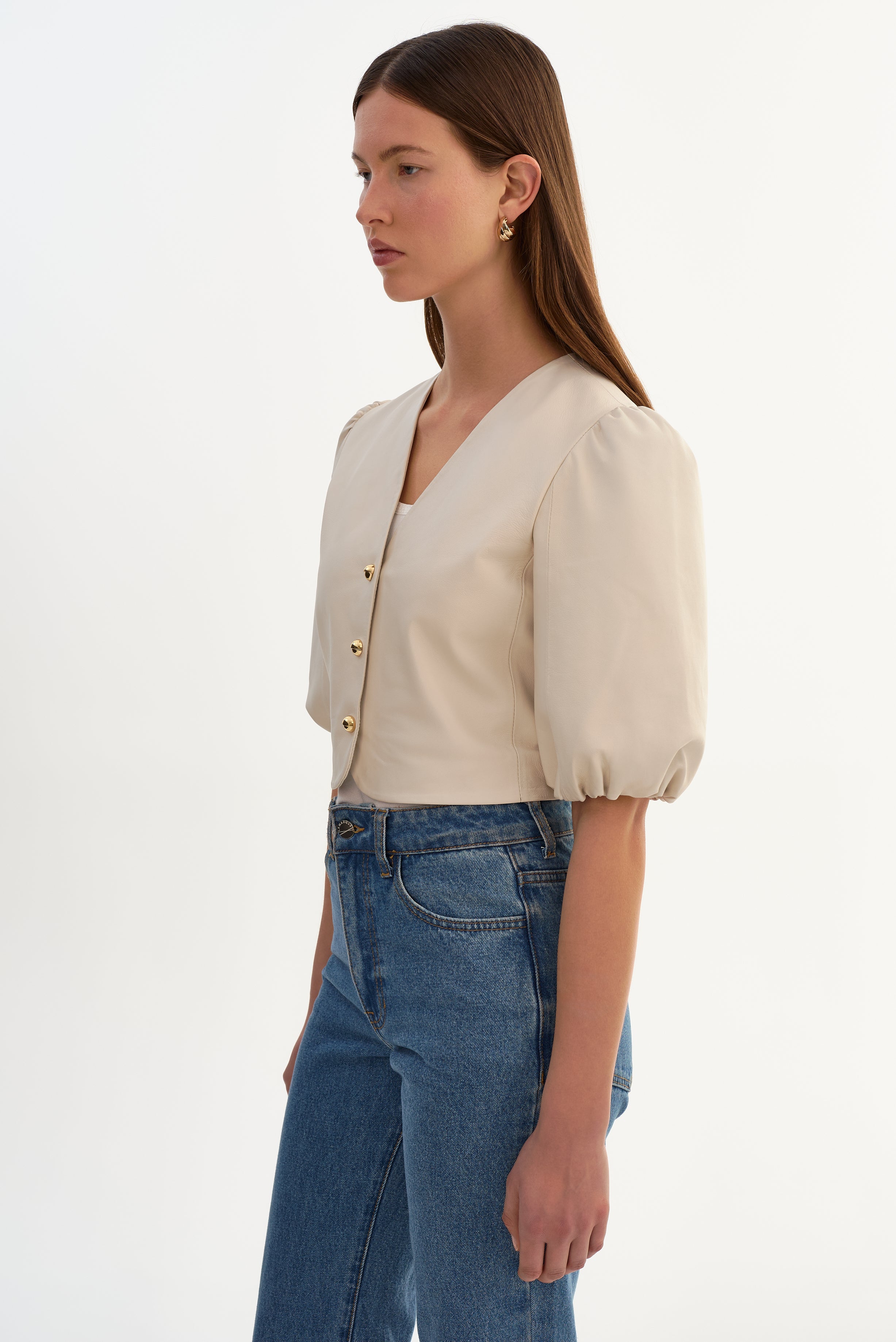 FRANKA | Blouse en cuir à manches ballon