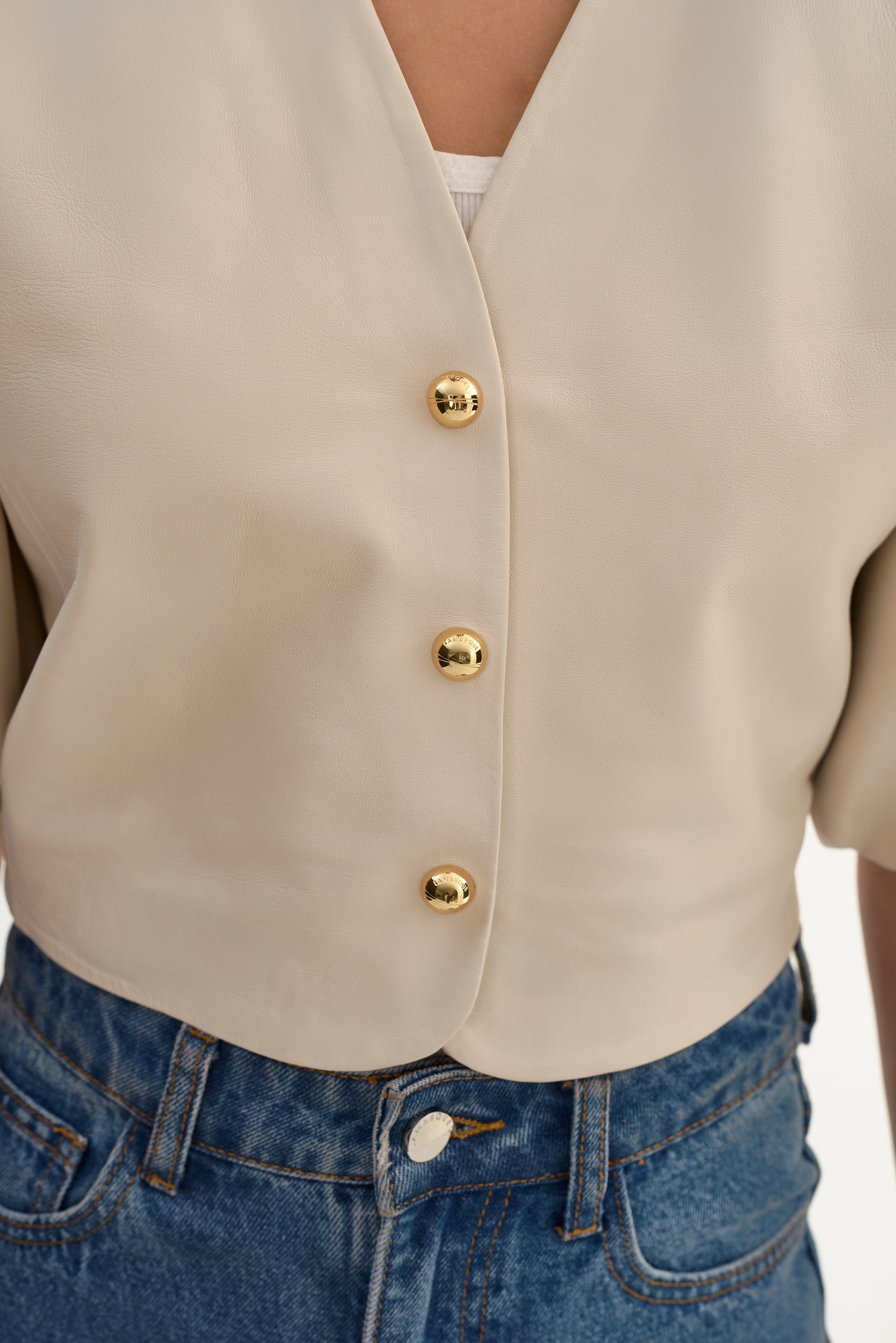 FRANKA | Blouse en cuir à manches ballon