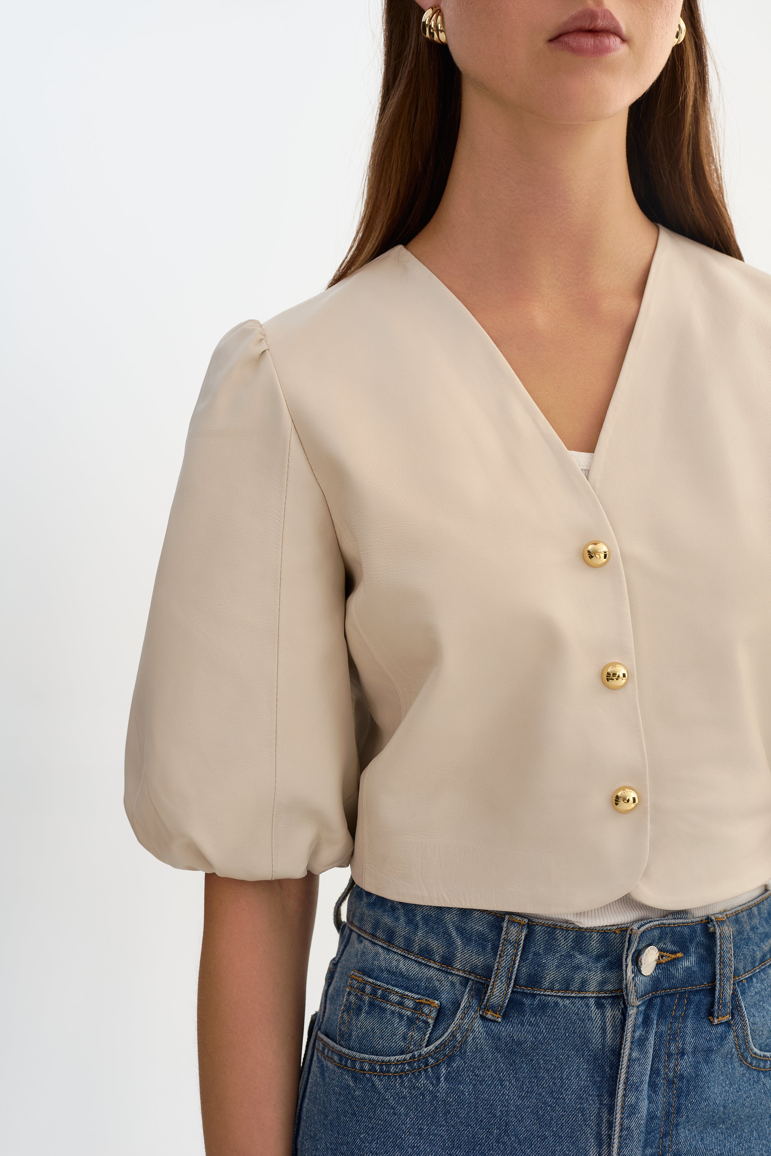 FRANKA | Blouse en cuir à manches ballon