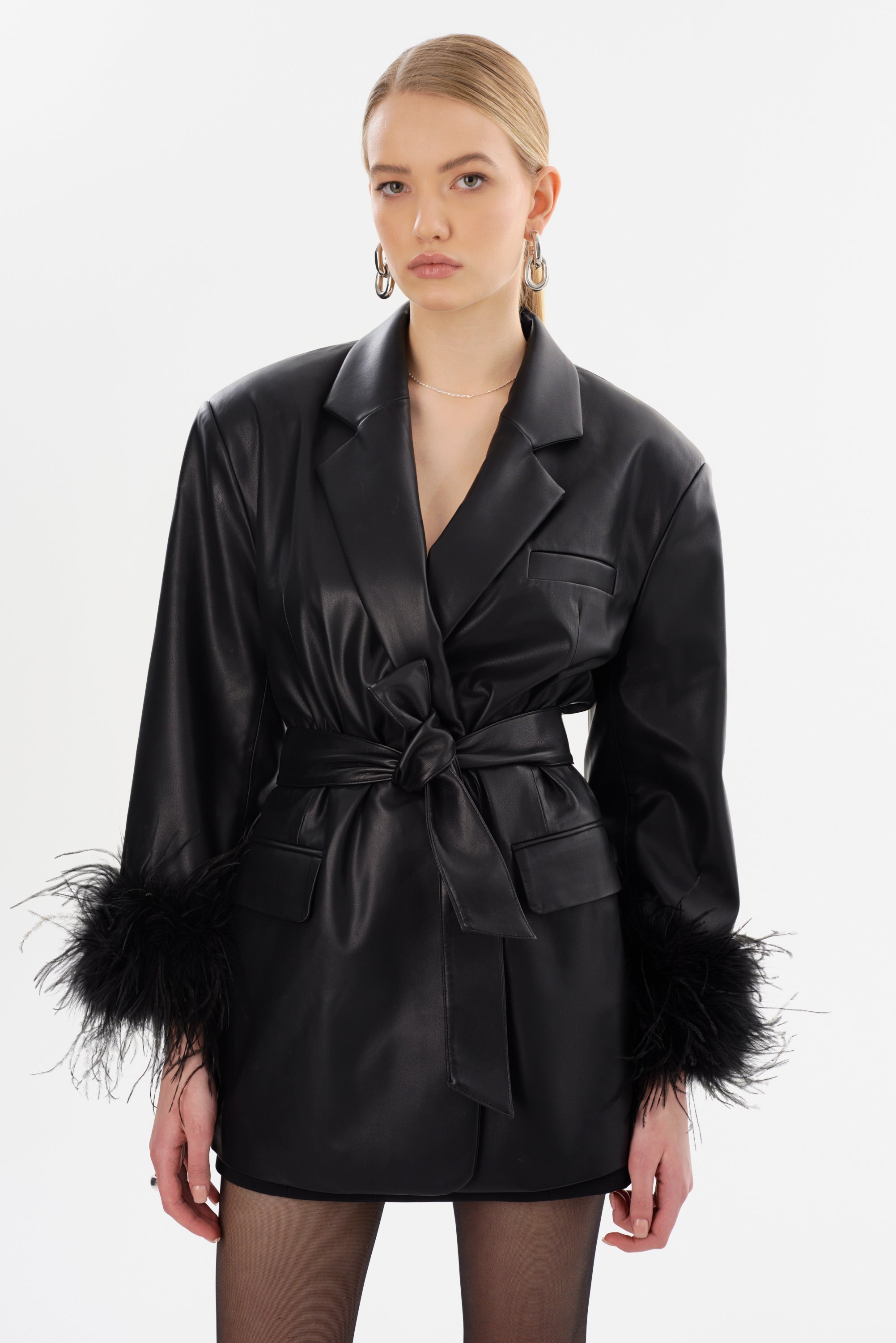 leather blazer dress Women's Pinstripe with Reversible Corset - Black - US 0 breasted design with metallic buttons LOBA Virginie Faux Croc Blazer