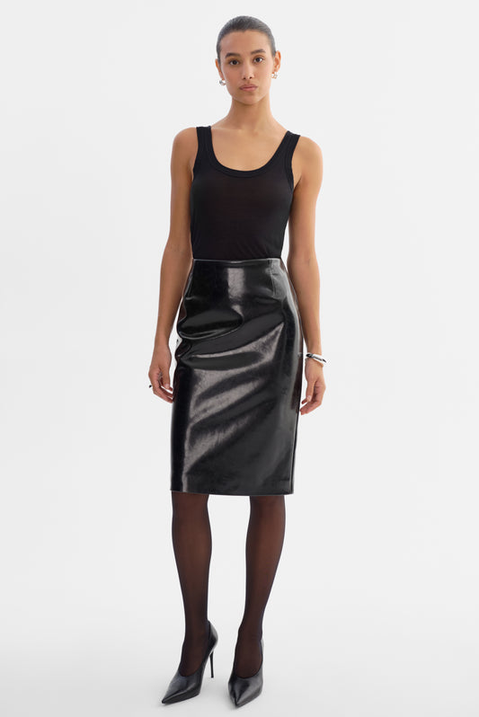 GEORGIA | Faux Patent Leather Pencil Skirt