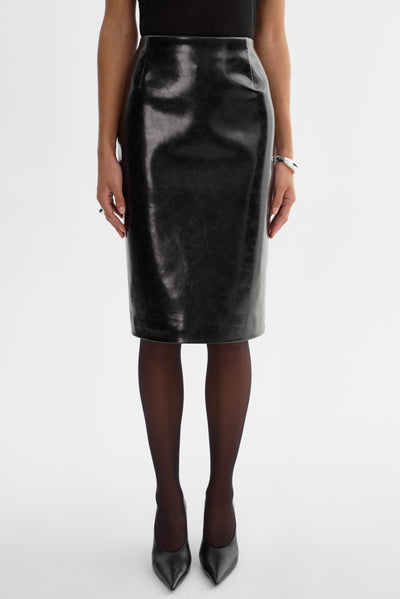 GEORGIA | Faux Patent Leather Pencil Skirt