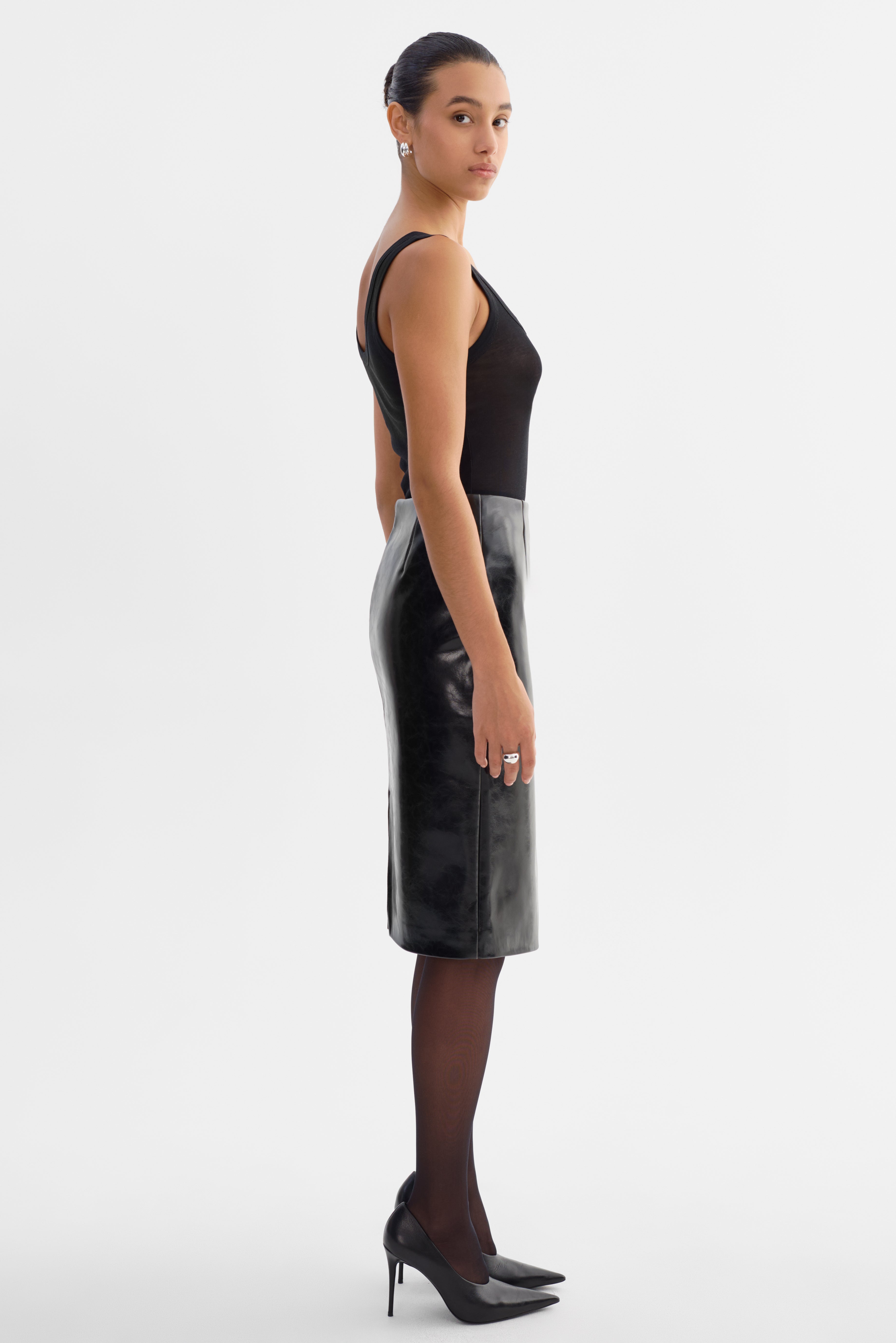 GEORGIA | Faux Patent Leather Pencil Skirt