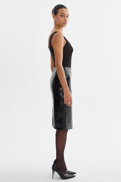 GEORGIA | Faux Patent Leather Pencil Skirt