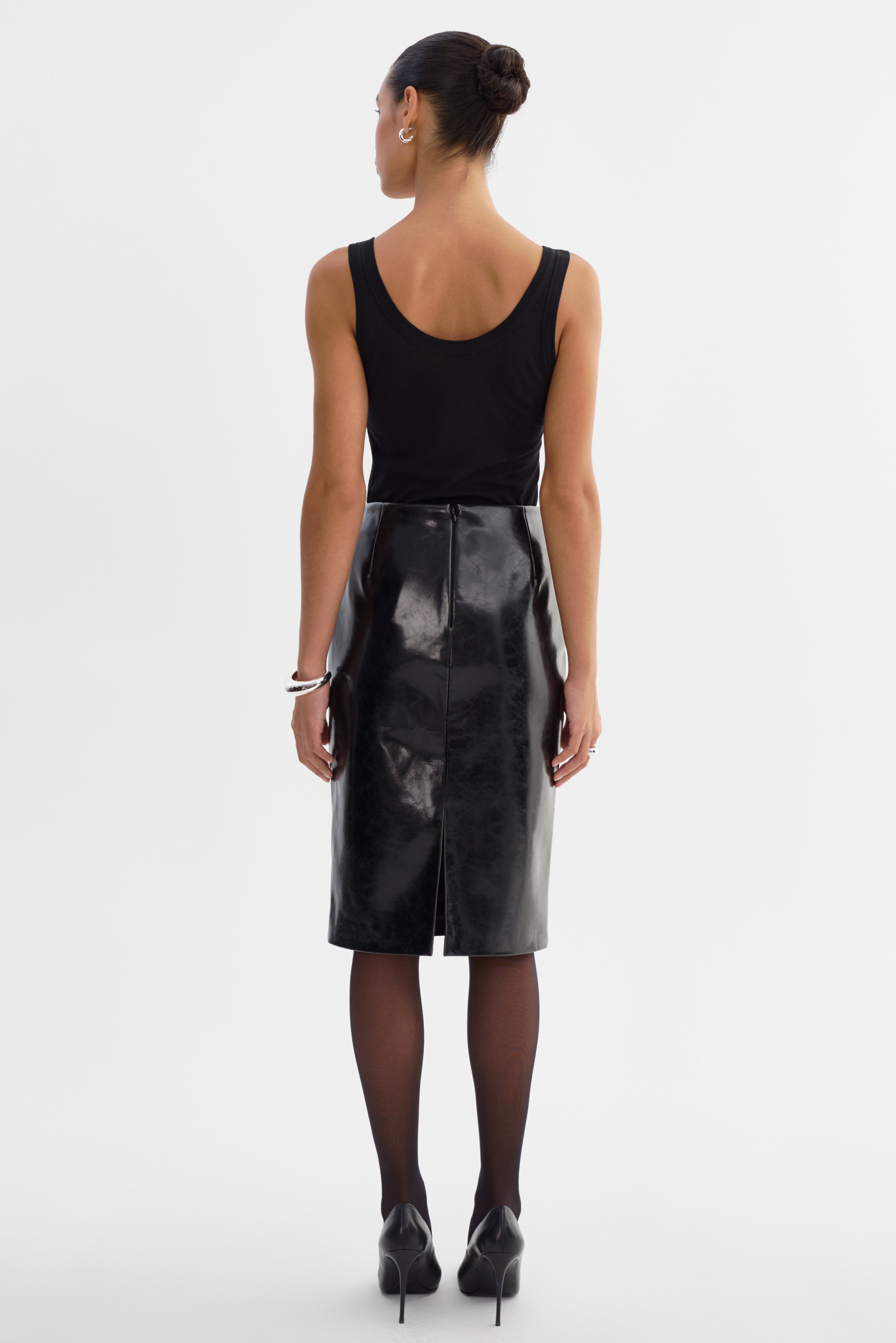 GEORGIA | Faux Patent Leather Pencil Skirt