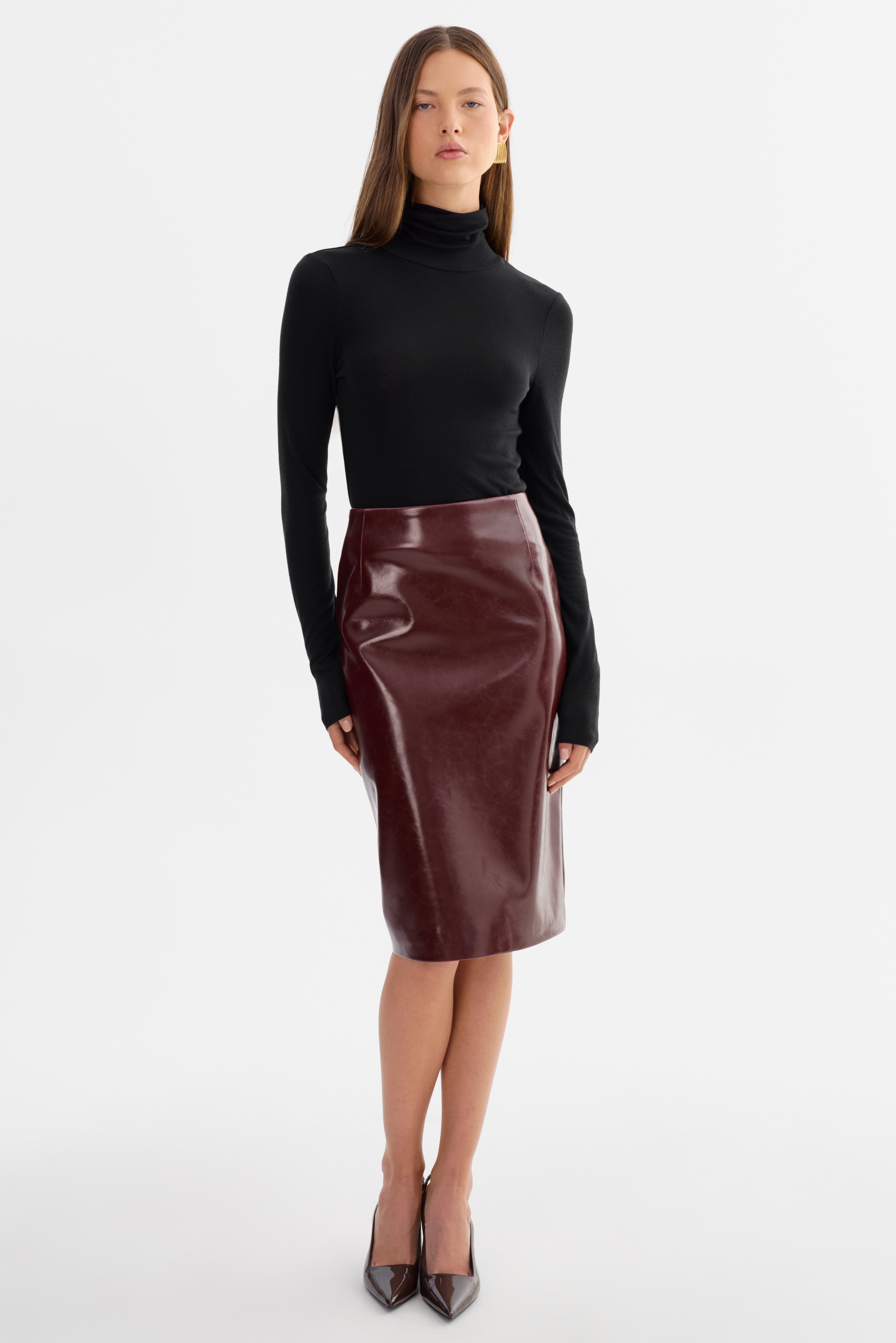GEORGIA | Faux Patent Leather Pencil Skirt