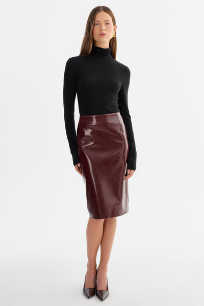 GEORGIA | Faux Patent Leather Pencil Skirt