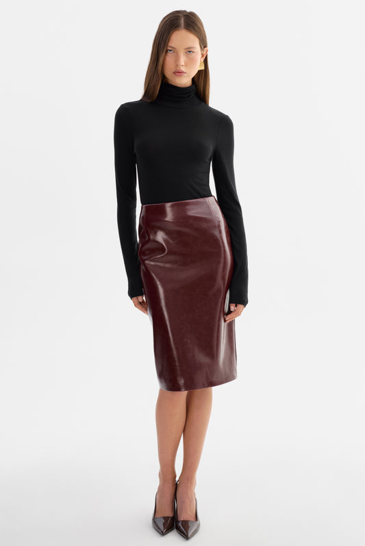 GEORGIA | Faux Patent Leather Pencil Skirt