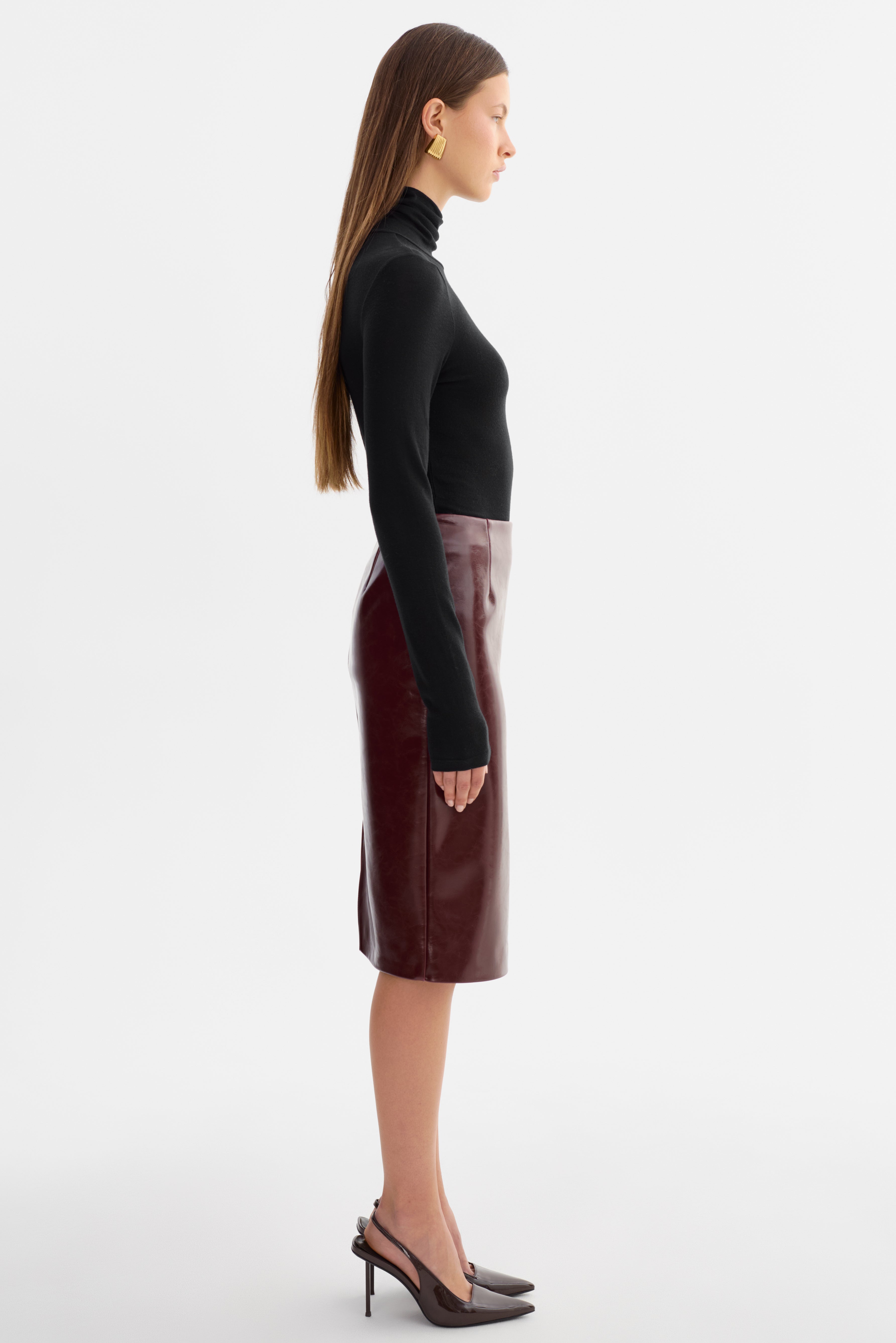 GEORGIA | Faux Patent Leather Pencil Skirt