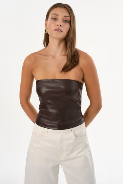 GIADA | Faux Leather Strapless Top