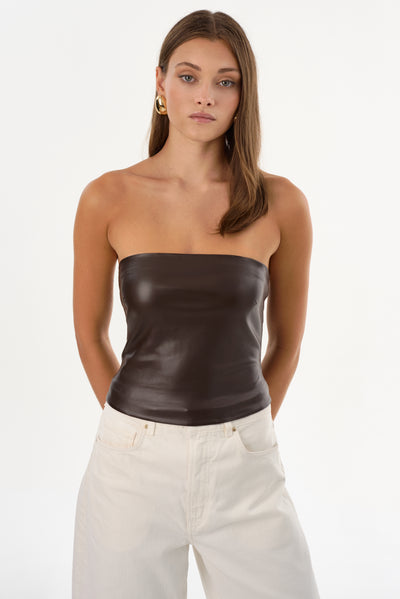 GIADA | Faux Leather Strapless Top