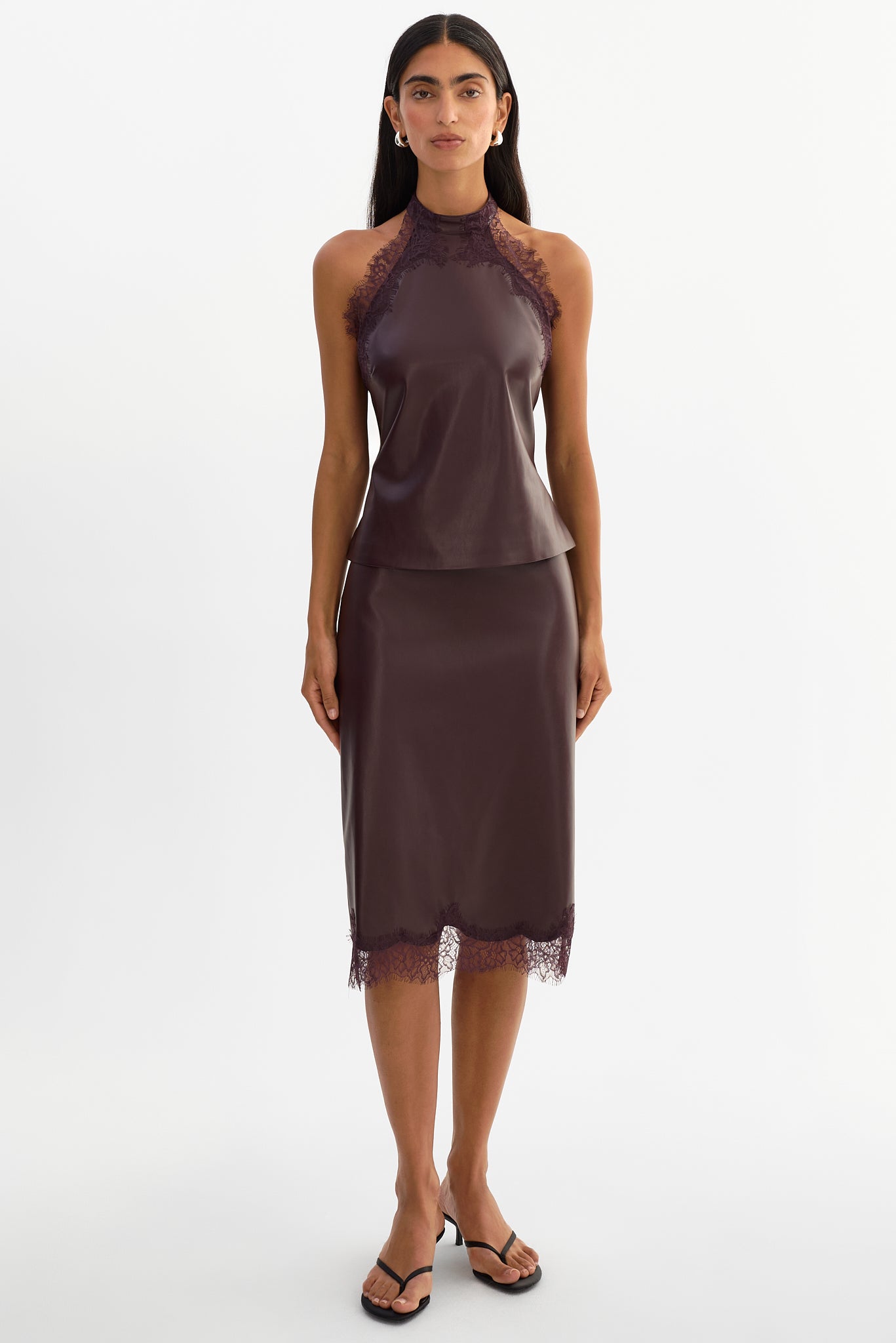 GINNY | Lace Trim Faux Leather Top