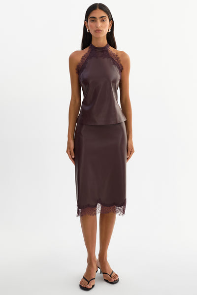 GINNY | Lace Trim Faux Leather Top