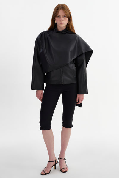 HARLOW Faux Leather Scarf Jacket