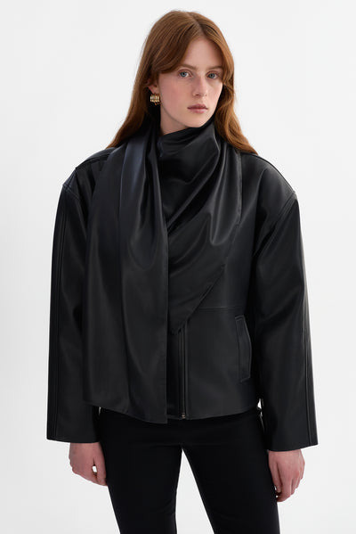 HARLOW Faux Leather Scarf Jacket