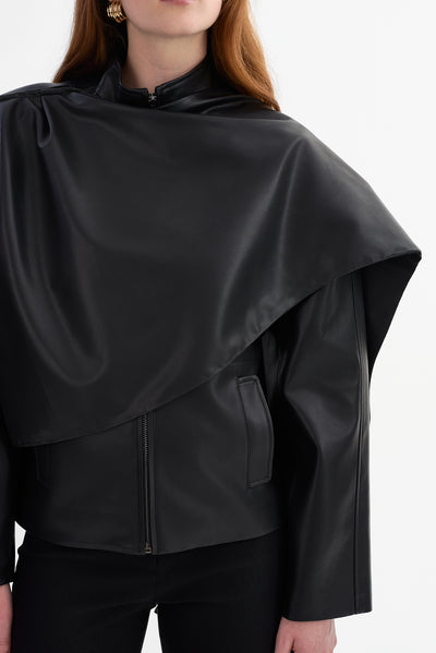 HARLOW Faux Leather Scarf Jacket
