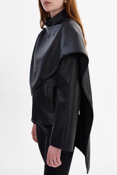 HARLOW Faux Leather Scarf Jacket