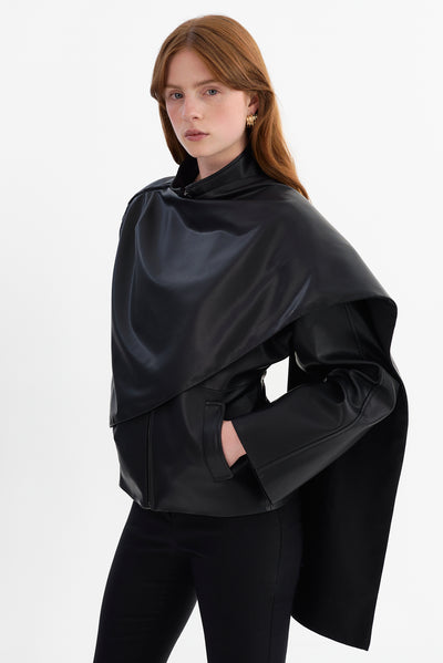 HARLOW Faux Leather Scarf Jacket