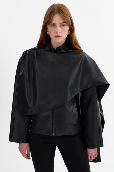 HARLOW Faux Leather Scarf Jacket