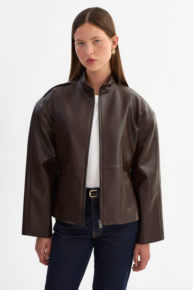 Faux Leather Scarf Jacket