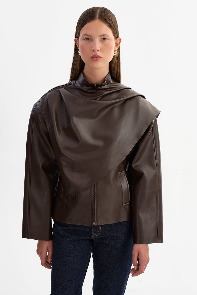 Faux Leather Scarf Jacket