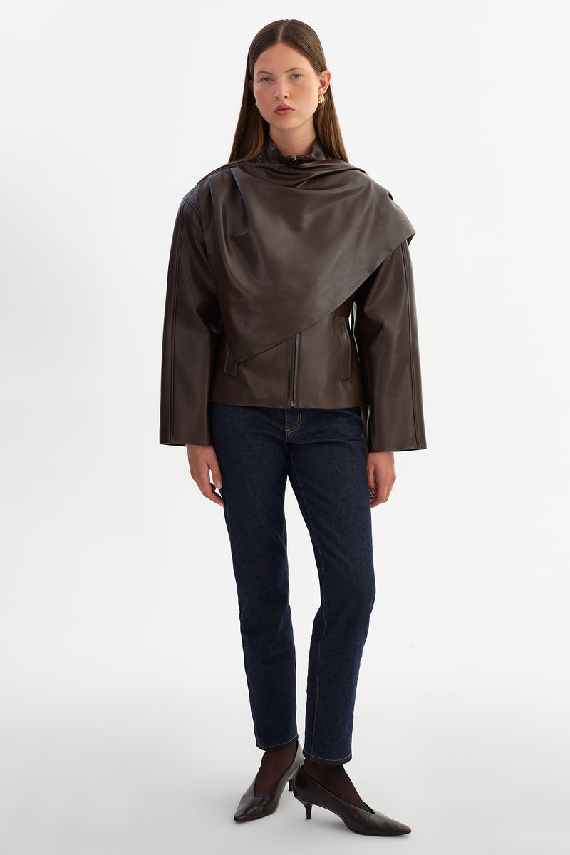 Faux Leather Scarf Jacket
