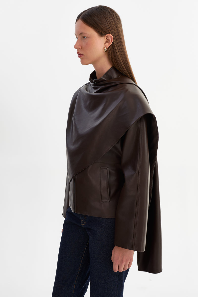 Faux Leather Scarf Jacket