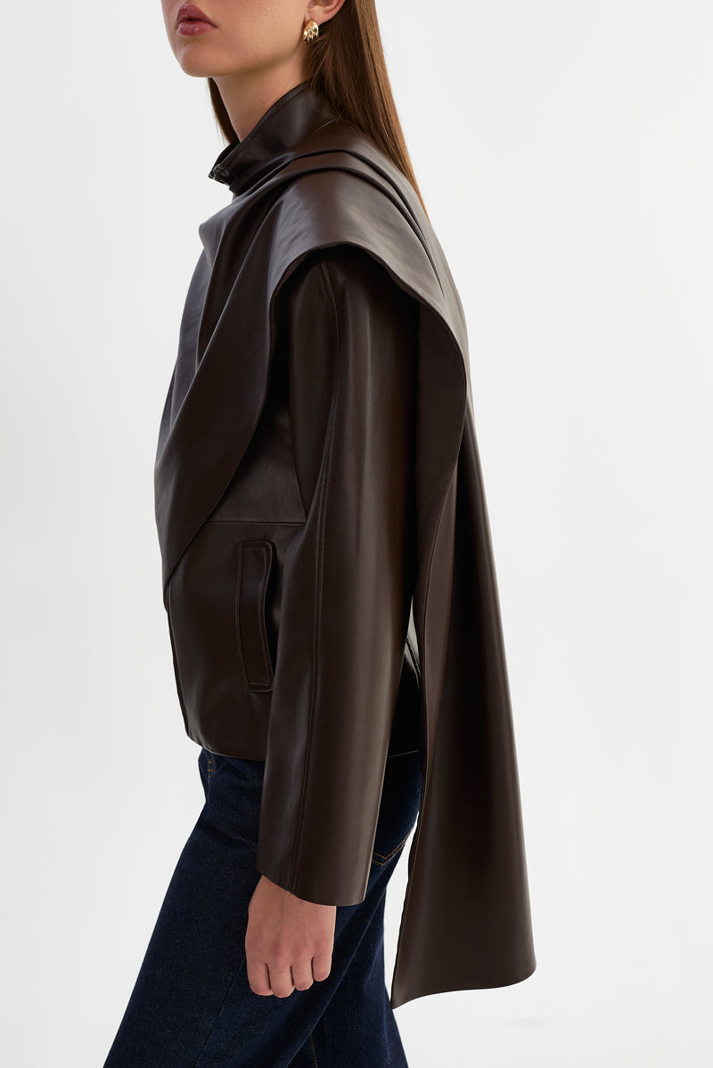 Faux Leather Scarf Jacket