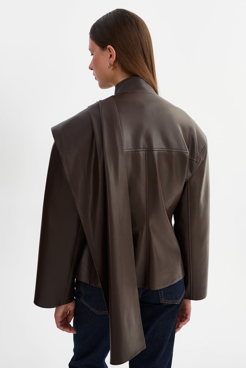 Faux Leather Scarf Jacket