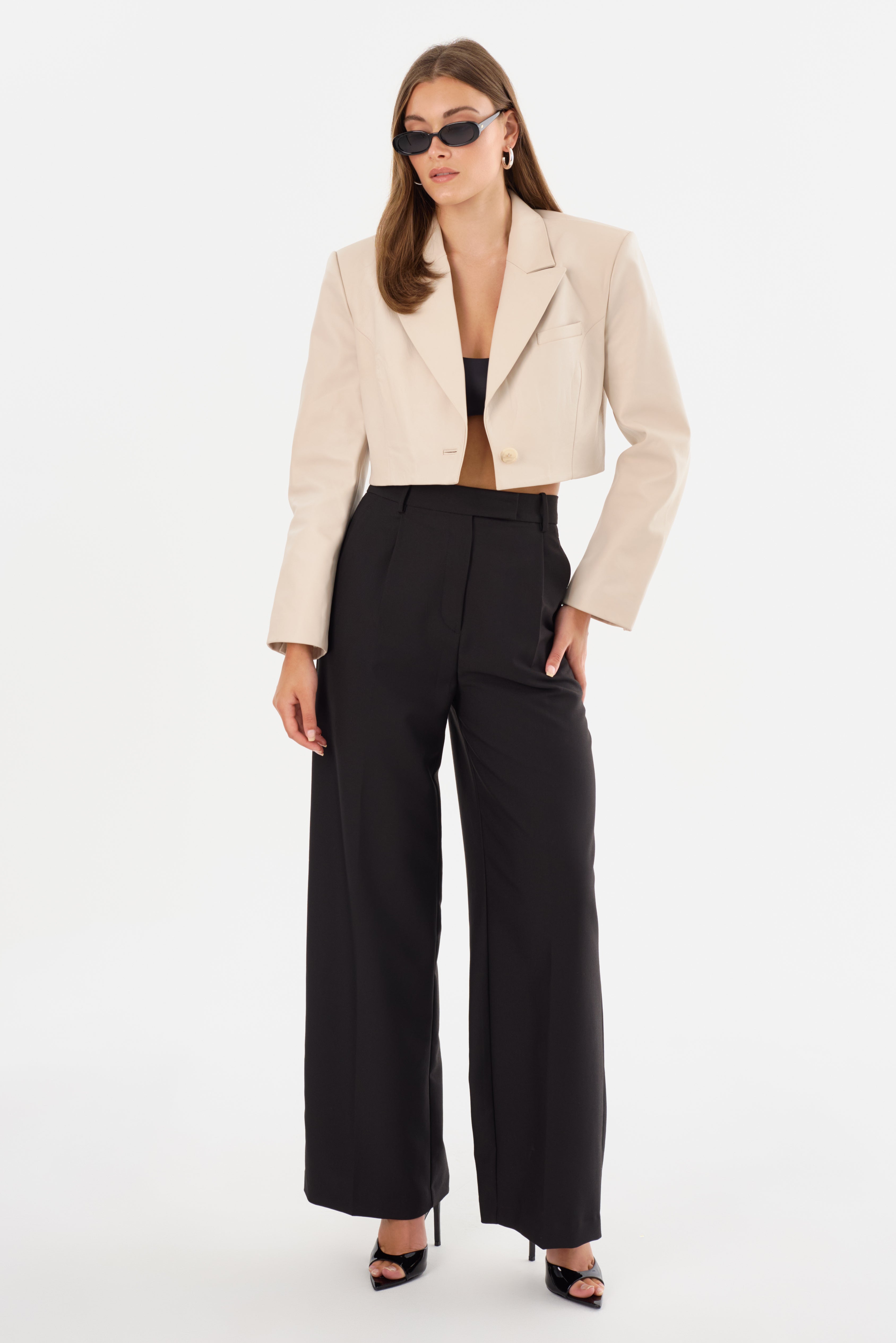 HARMINA | Cropped Leather Blazer