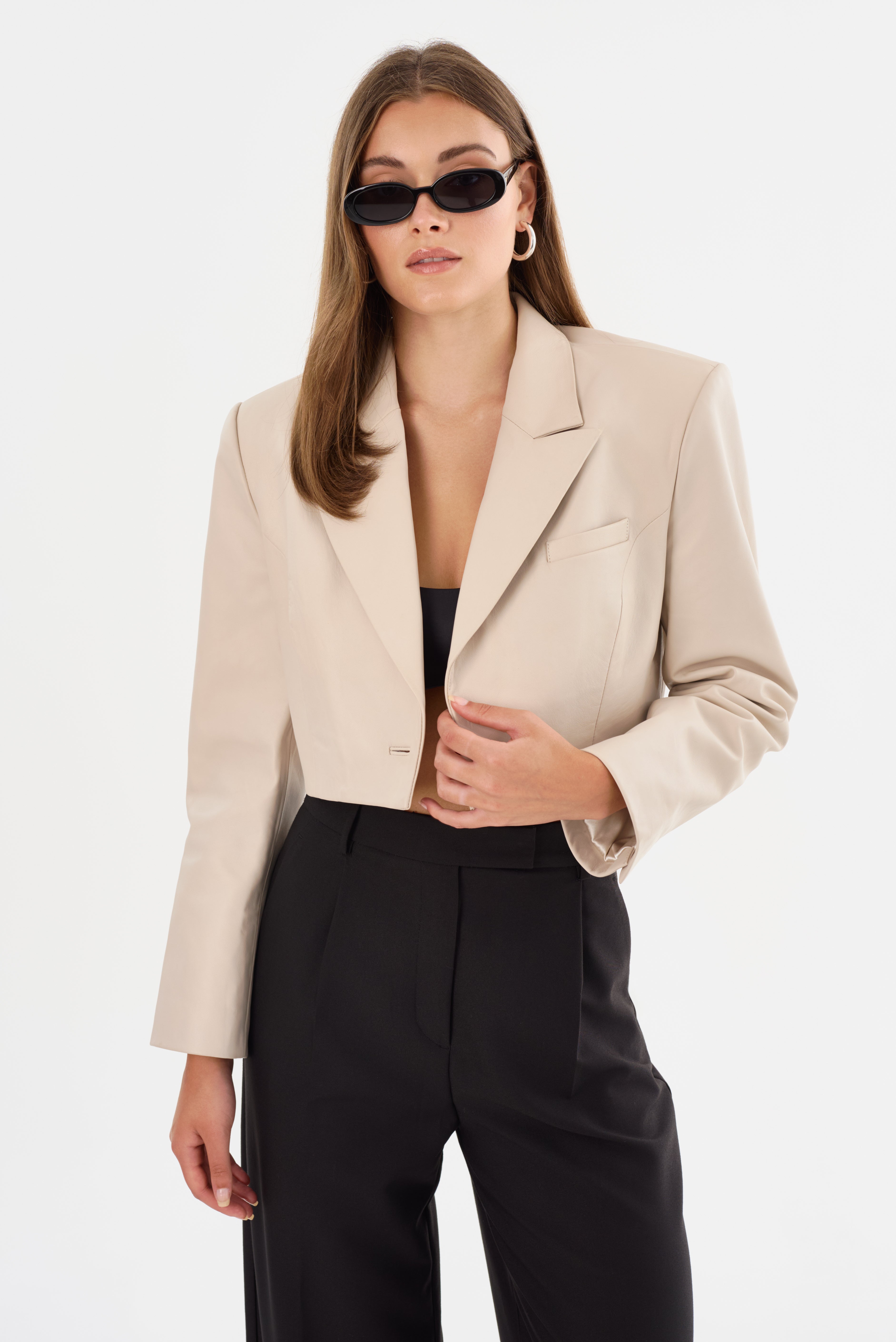 HARMINA | Cropped Leather Blazer