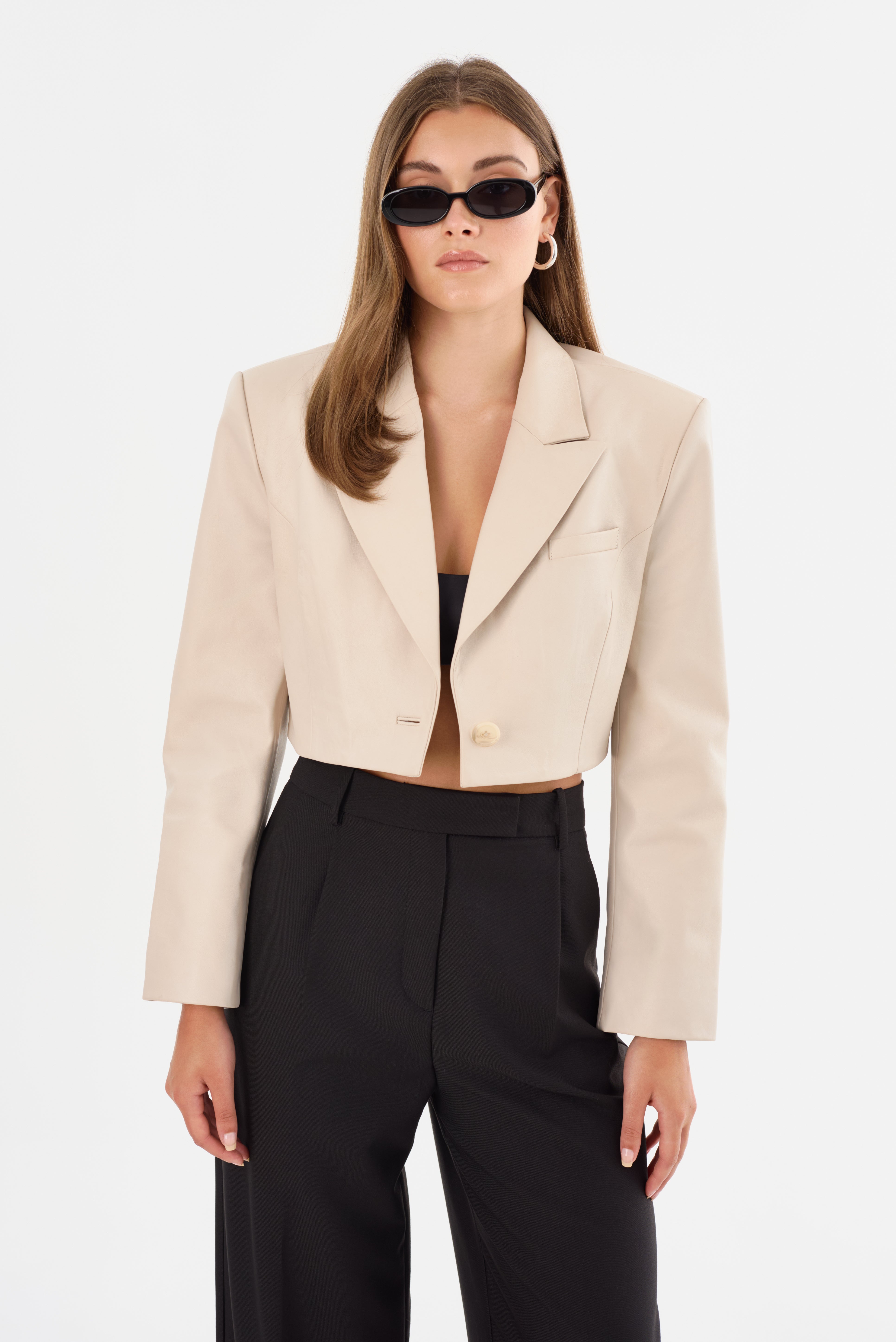 HARMINA | Cropped Leather Blazer