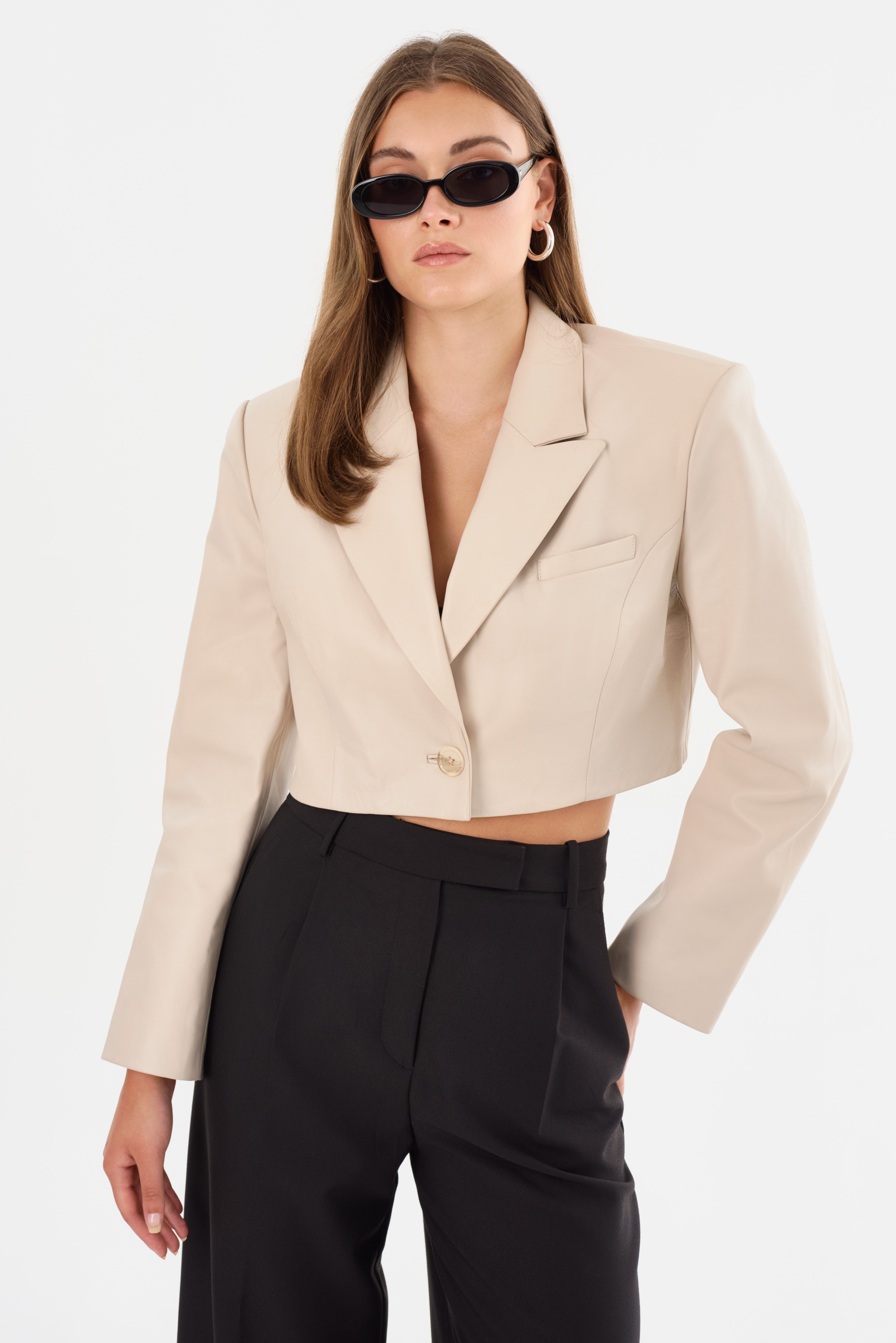 HARMINA | Cropped Leather Blazer